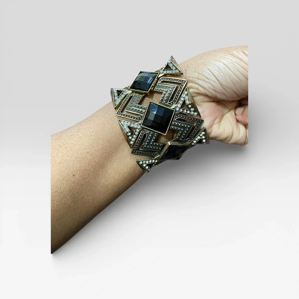 Vintage Geometric Black and Gold Cuff Bracelet